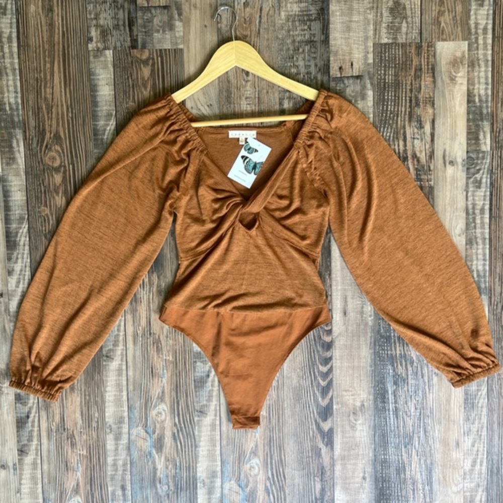 NWT‎ Promesa Burnt Twist Peephole Front Orange / Brown Thong Bodysuit Top